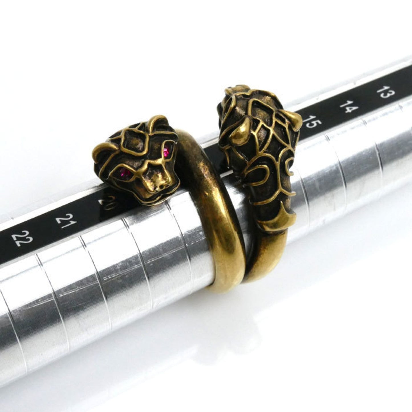 GUCCI Gucci Metal Double Tiger Head Color Stone Ring Size 18 Men's