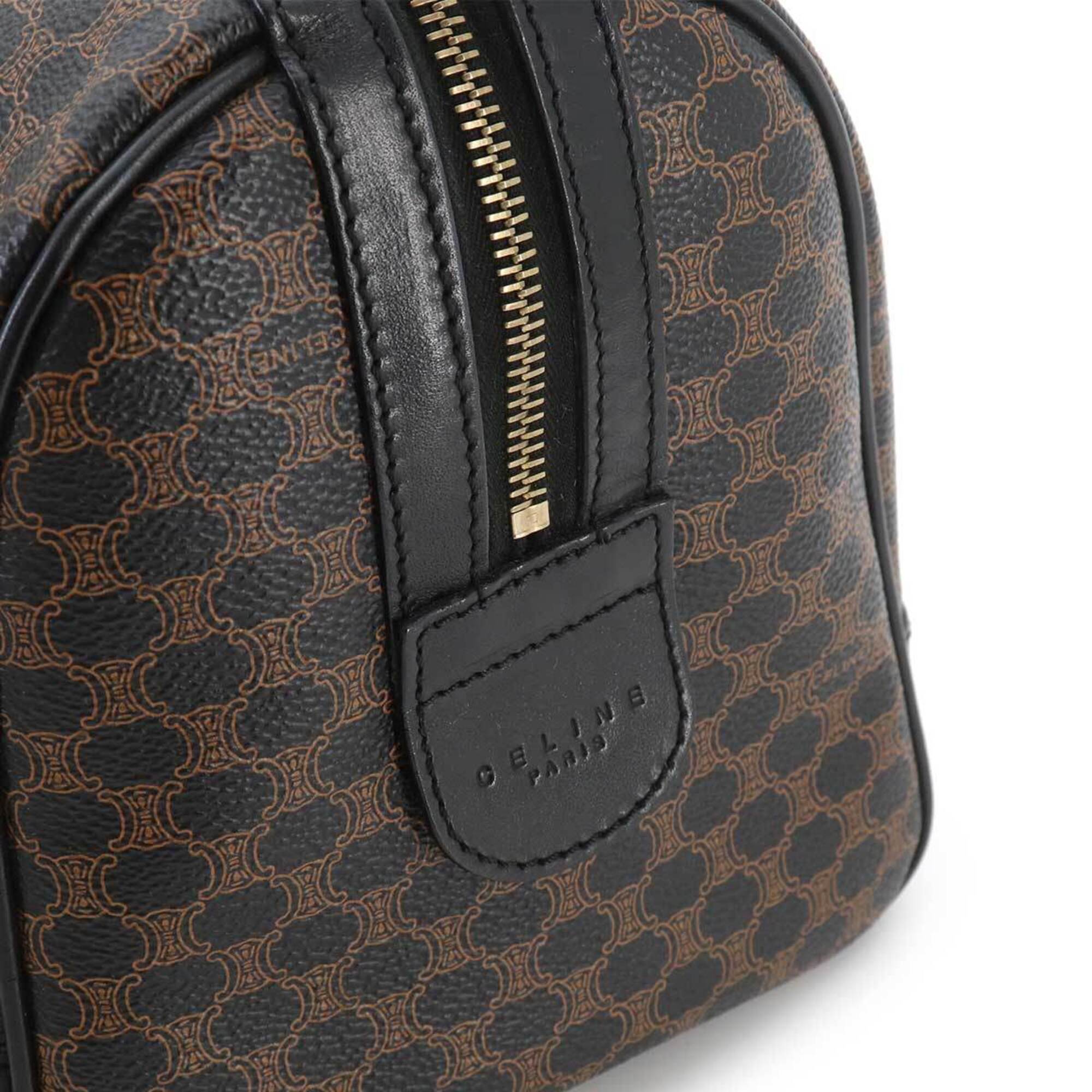 Celine Macadam Boston Handbag, Leather, Black/Brown, Gold Hardware — Like New