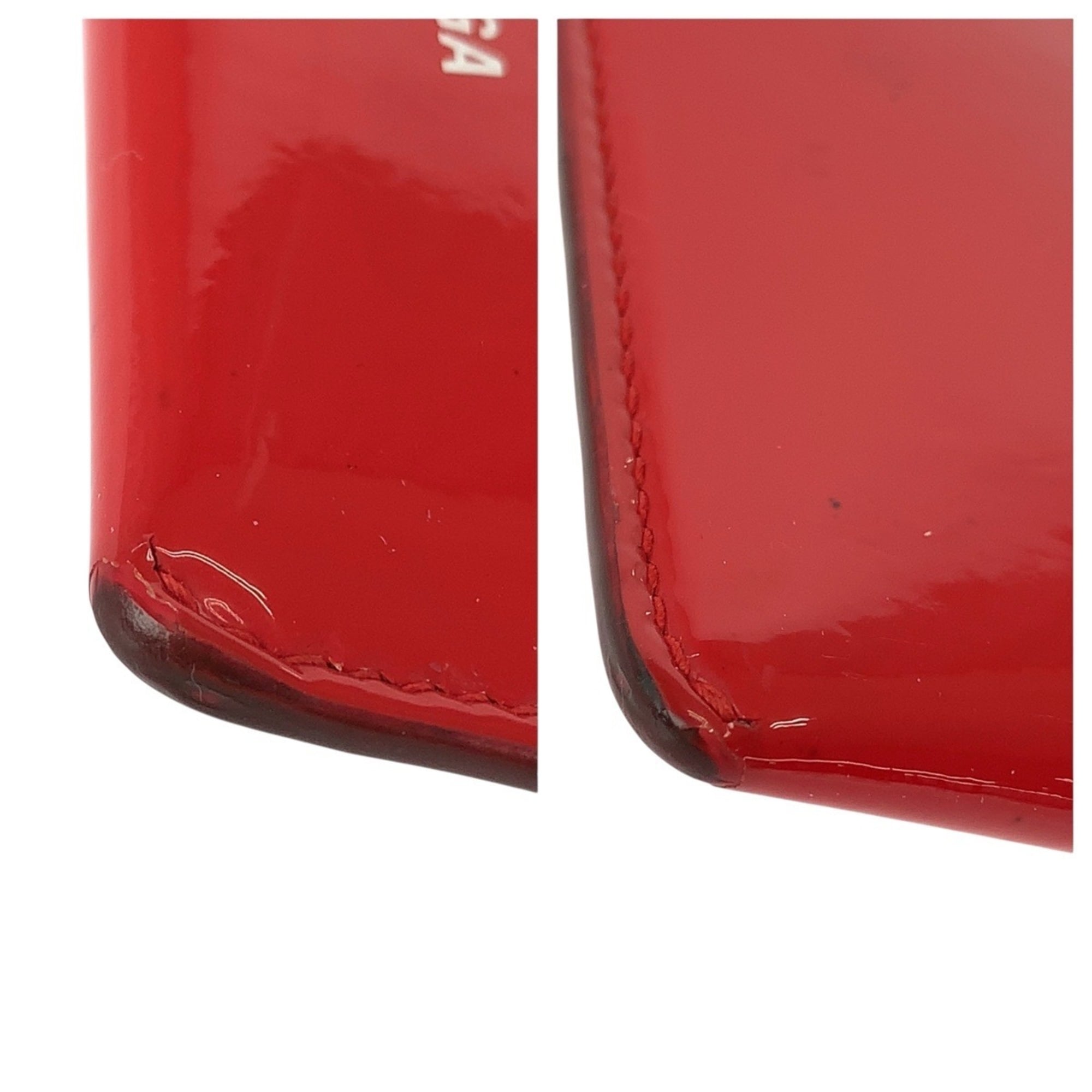 BALENCIAGA Triangle Coin Purse, Red, White, Silver Hardware, Patent Leather, 552818, Women's