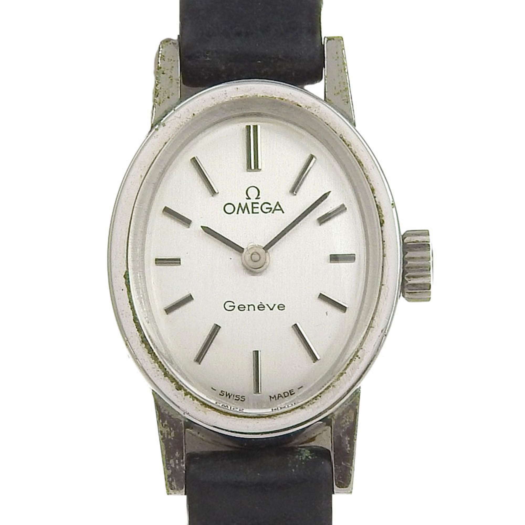 OMEGA Geneva Women's Watch, Caliber 485, Stainless Steel, Manual Winding, Analog Display, Silver Dial — Good