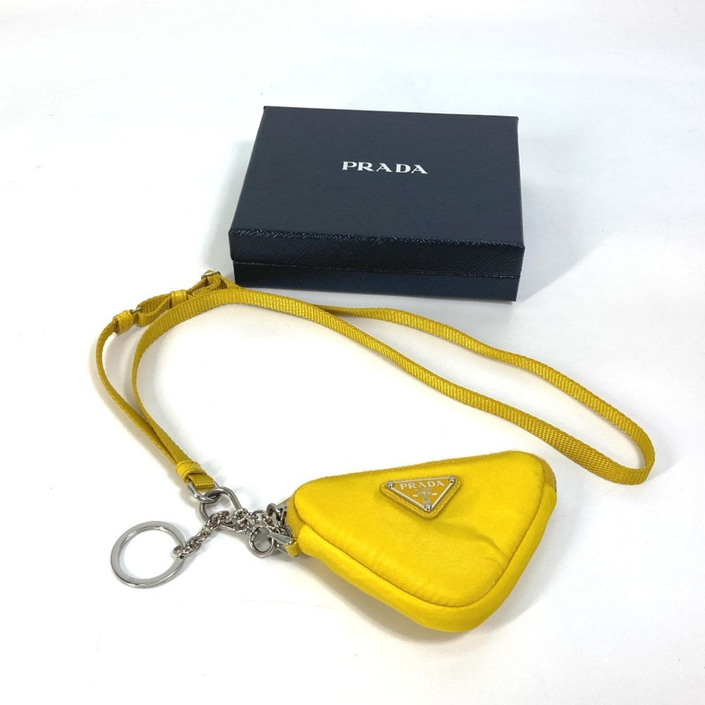 PRADA 2TT140 Triangle Plate Re Nylon with Neck Strap Key Ring Pouch Men's Yellow — New - Store Return