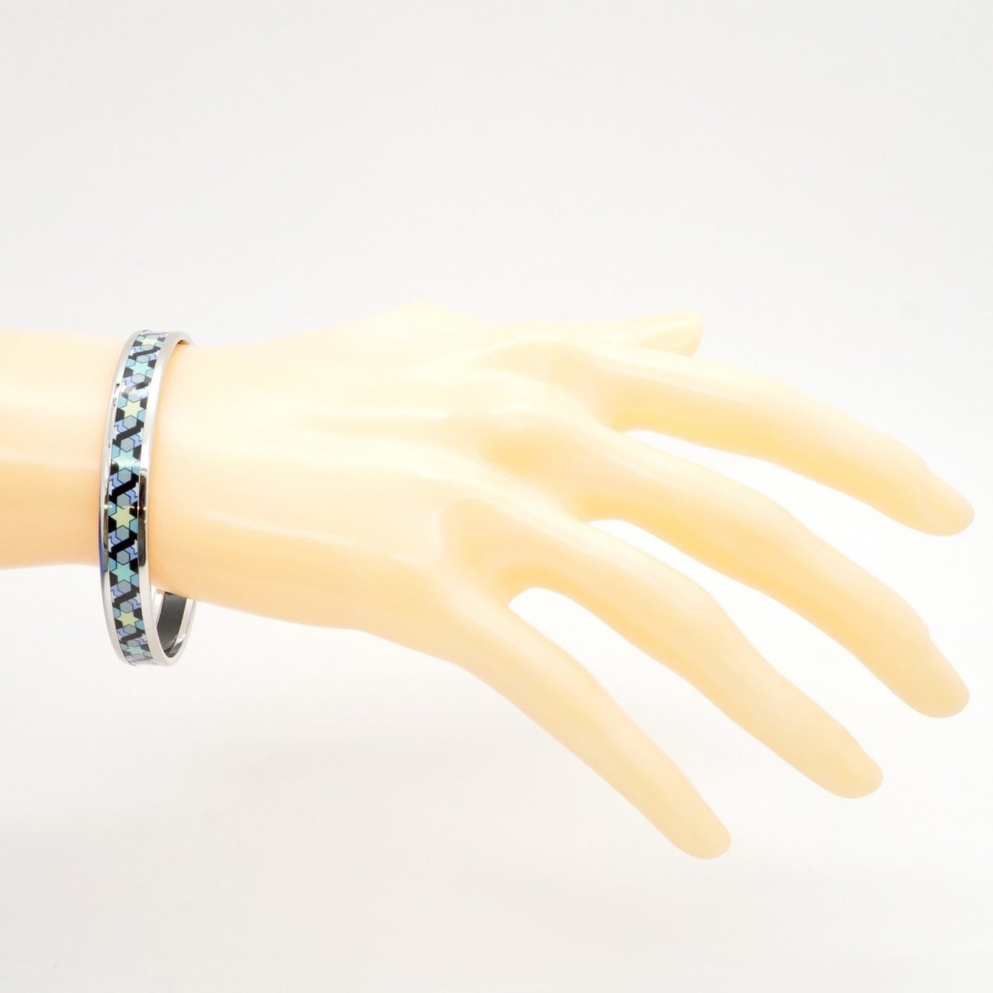 Hermes bangle, enamel PM, metal, cloisonné, silver, blue, multicolor, women's