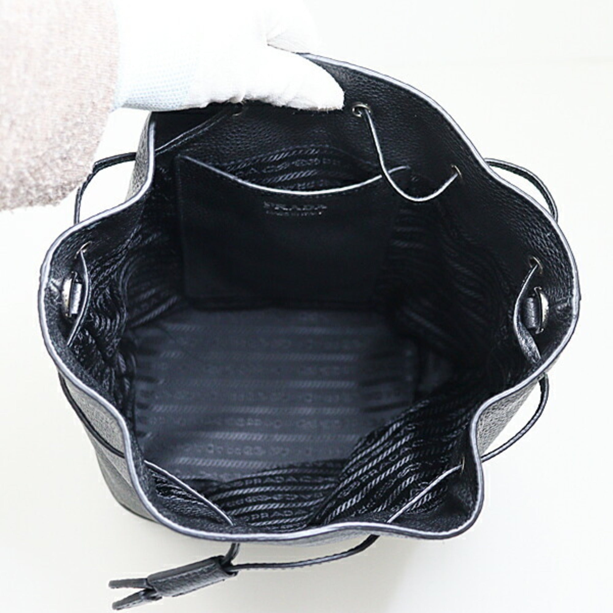 PRADA Prada Leather Shoulder Bag Black 1BE060 Bucket Unused — New - Store Return