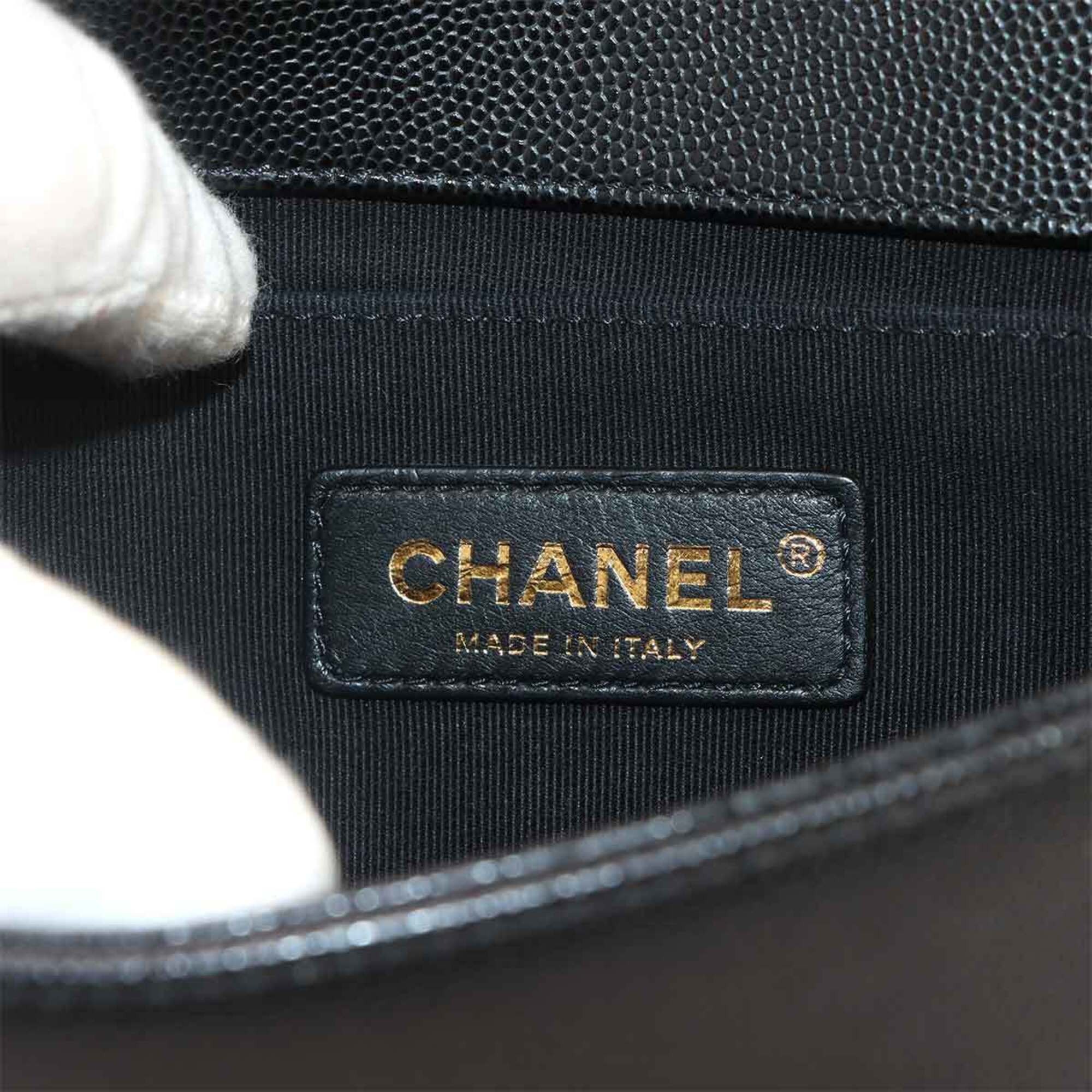 Chanel Boy Small Chain Shoulder Handbag, Caviar Leather, Black, A67085, Gold Hardware — Like New