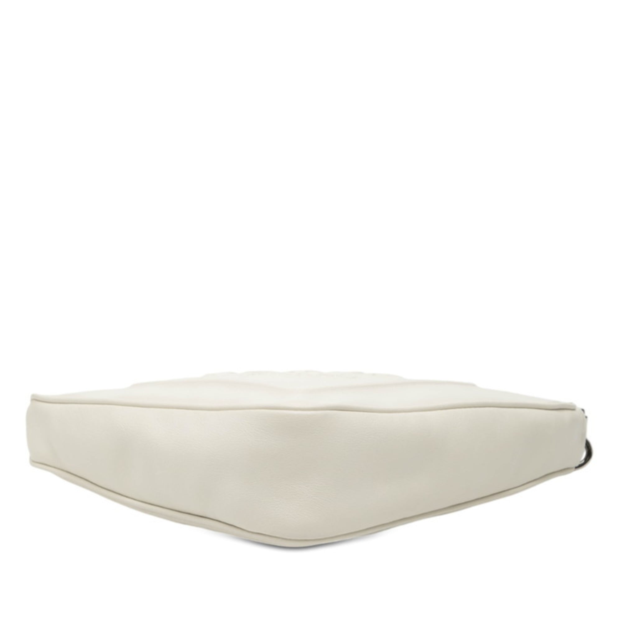 Prada Triangle Logo Plate Pouch Clutch Bag 1NE039 White Leather Women's PRADA