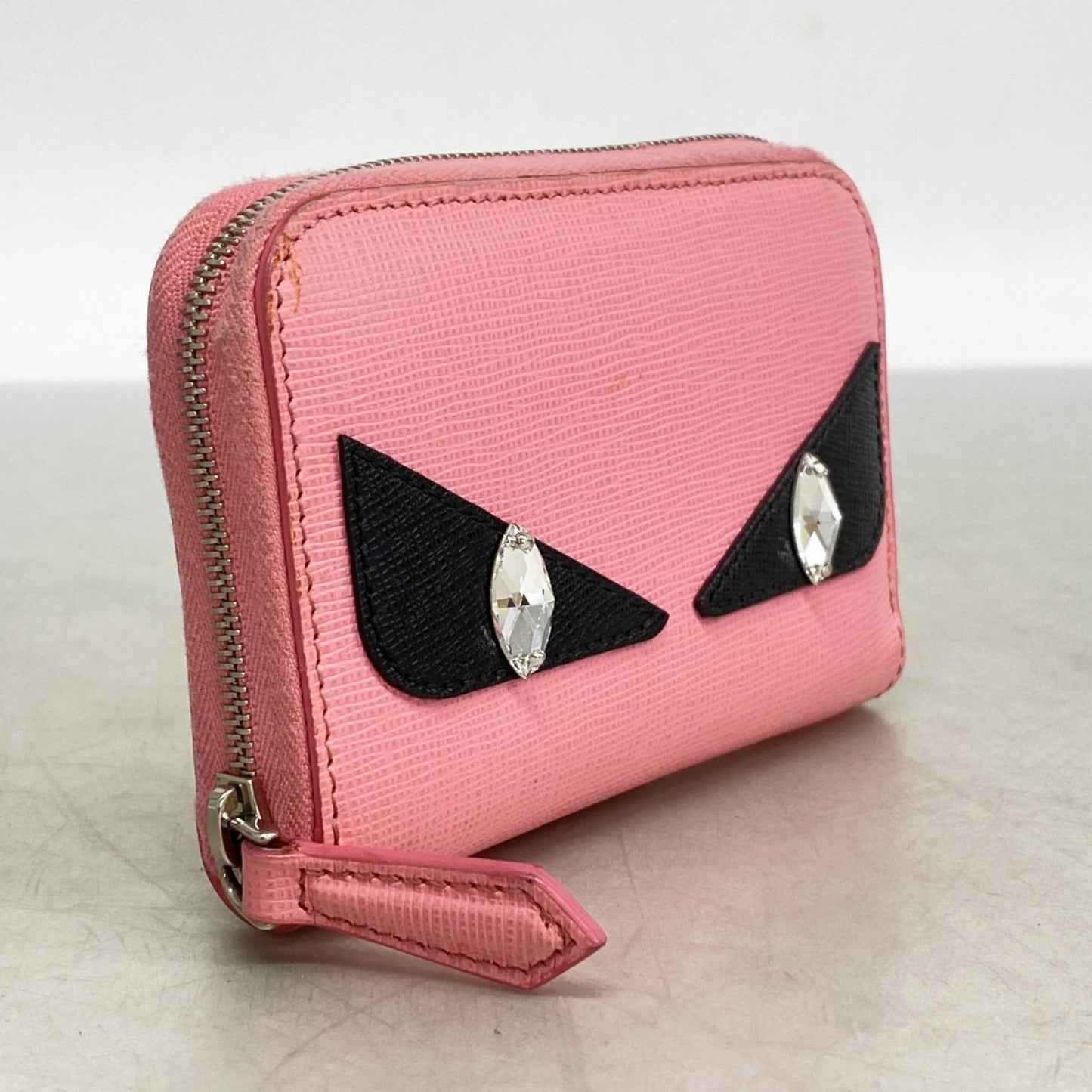 Fendi Monster Leather Wallet/Coin Case, Pink, Women's