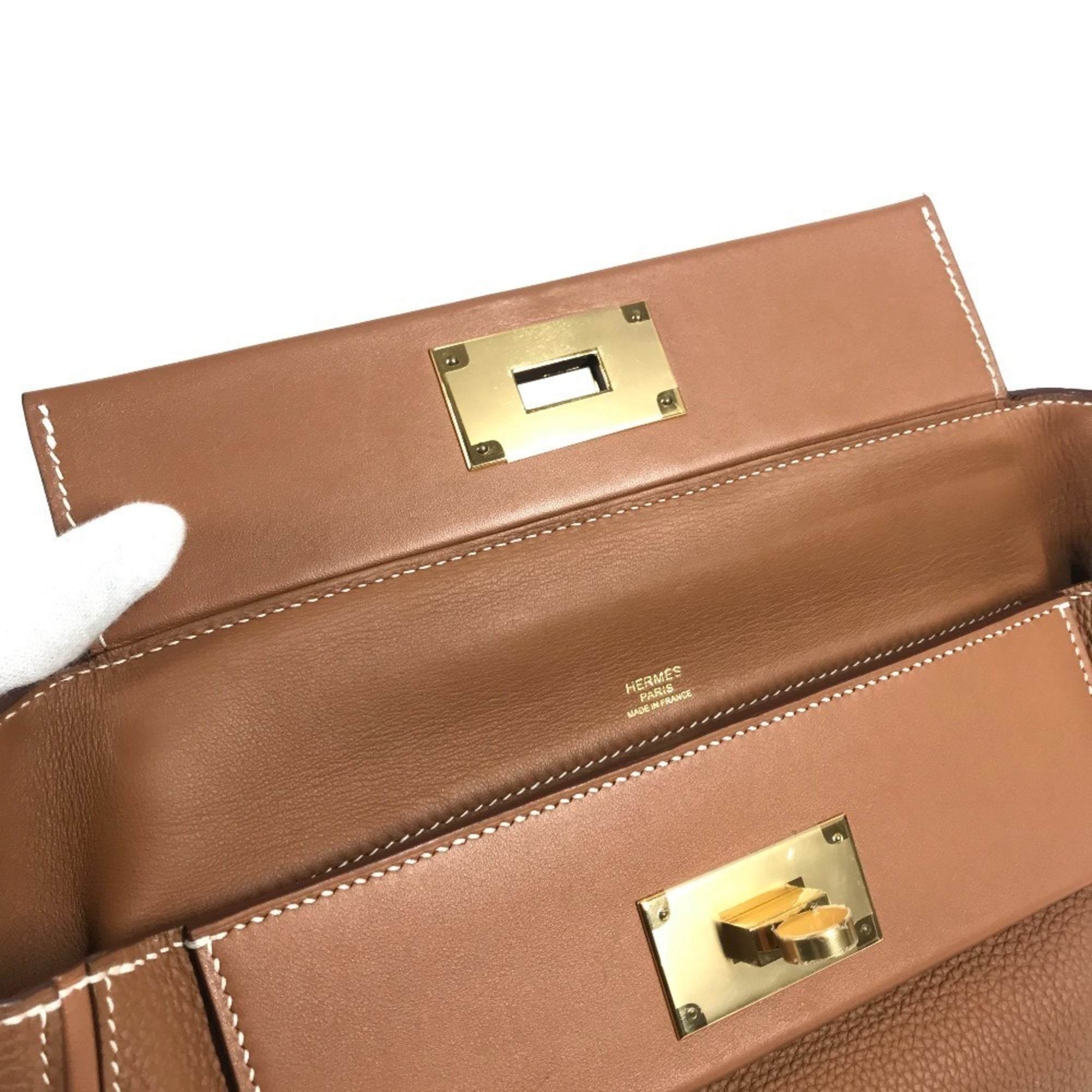 HERMES Sac 24, and Van Quatre 29 bags, 2-way handbags shoulder Togo, men's women's, gold, like new — Like New