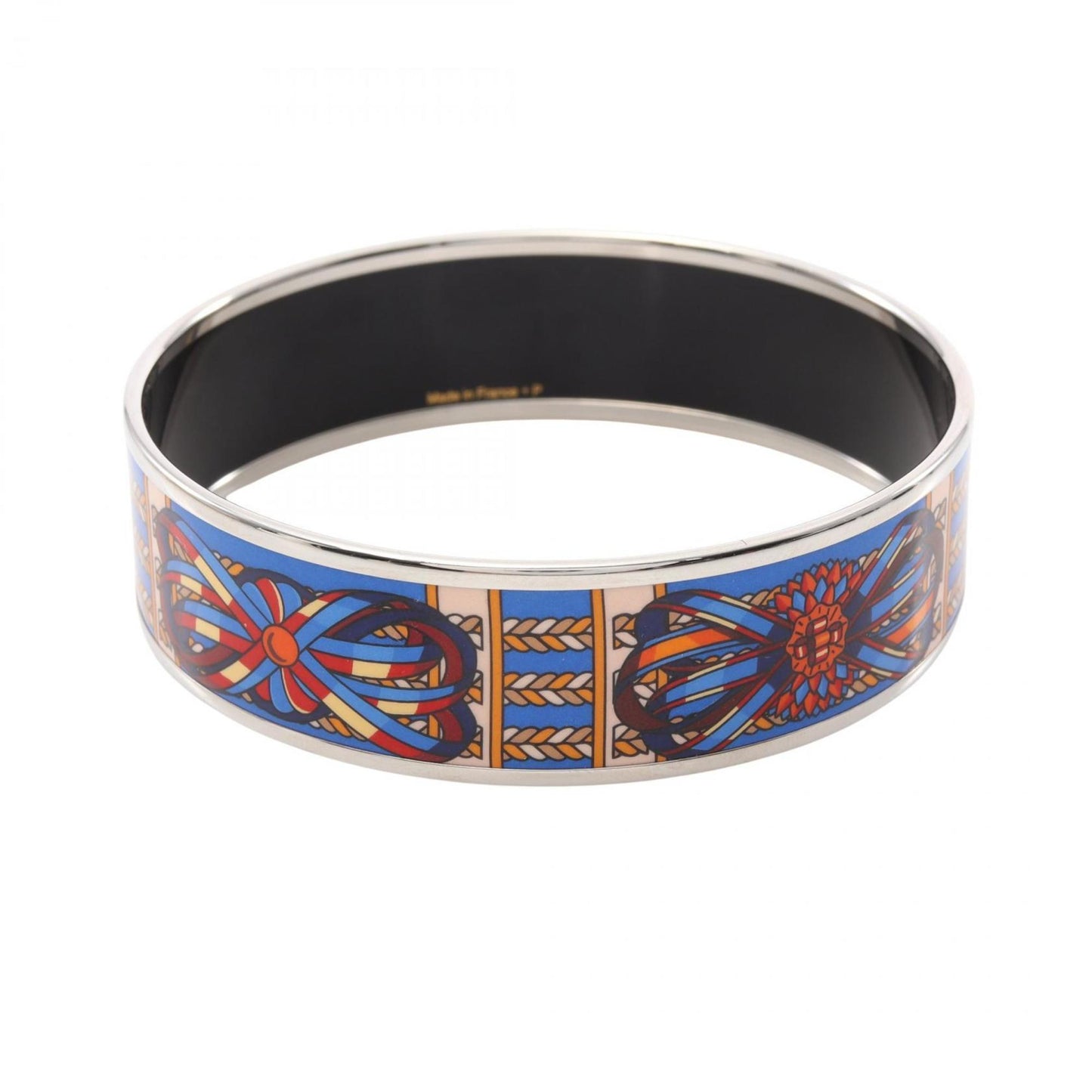 Hermes GM enamel bangle, stainless steel, cloisonne, for women, silver, multi-color