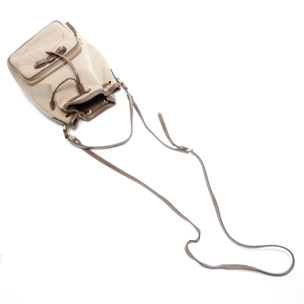 Prada Jacquard Logo Drawstring Shoulder Bag in Beige