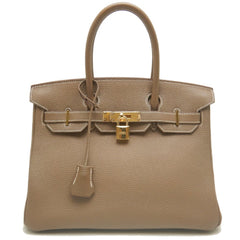 HERMES Birkin 30 Handbag, Togo Leather, Etoupe, Women's, 254088 — Like New