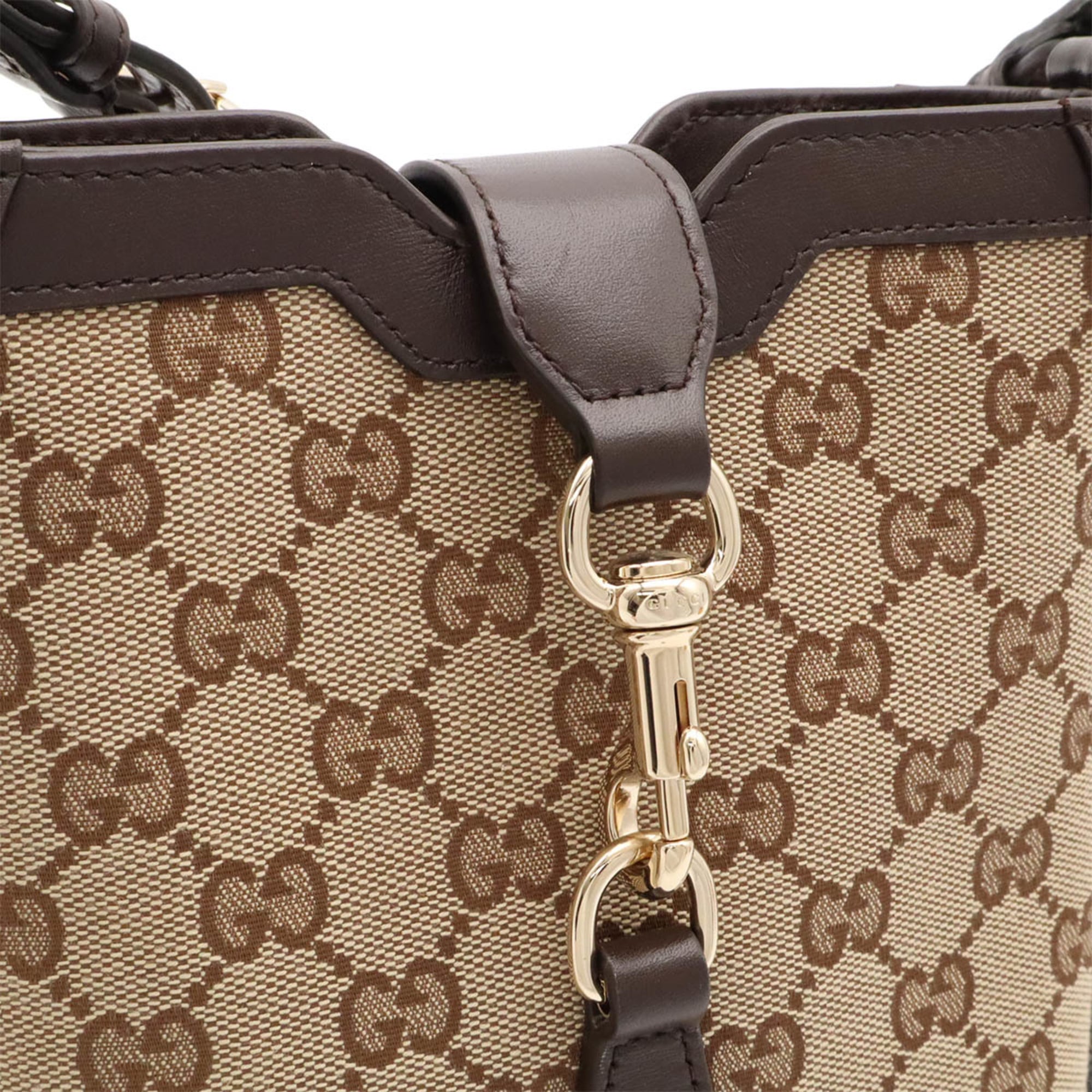 GUCCI GG Canvas Mini Bucket Bag Shoulder Leather Beige Dark Brown Green Red 782919 — Like New