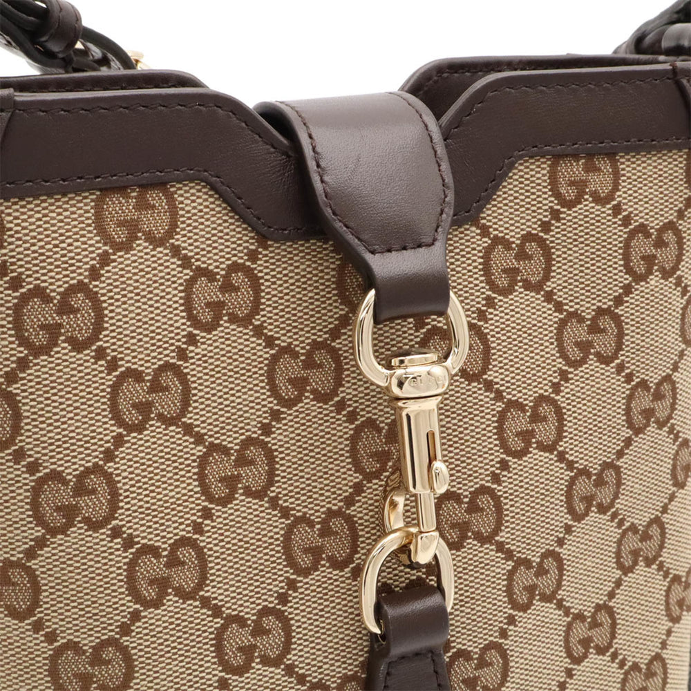 GUCCI GG Canvas Mini Bucket Bag Shoulder Leather Beige Dark Brown Green Red 782919 — Like New