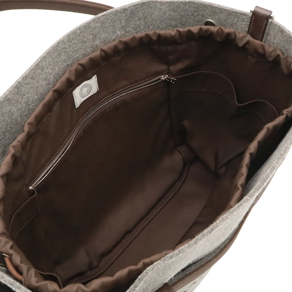 HERMES Sac de Pansage Groom Tote Bag Shoulder Felt Gray Dark Brown with Handbag-in-Bag Y Stamp — Like New