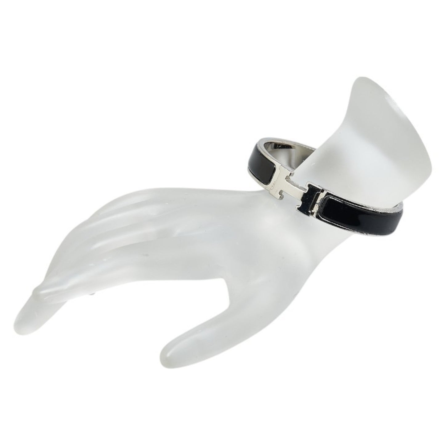 Hermes Click H PM Bangle Silver Black Metal Women's HERMES