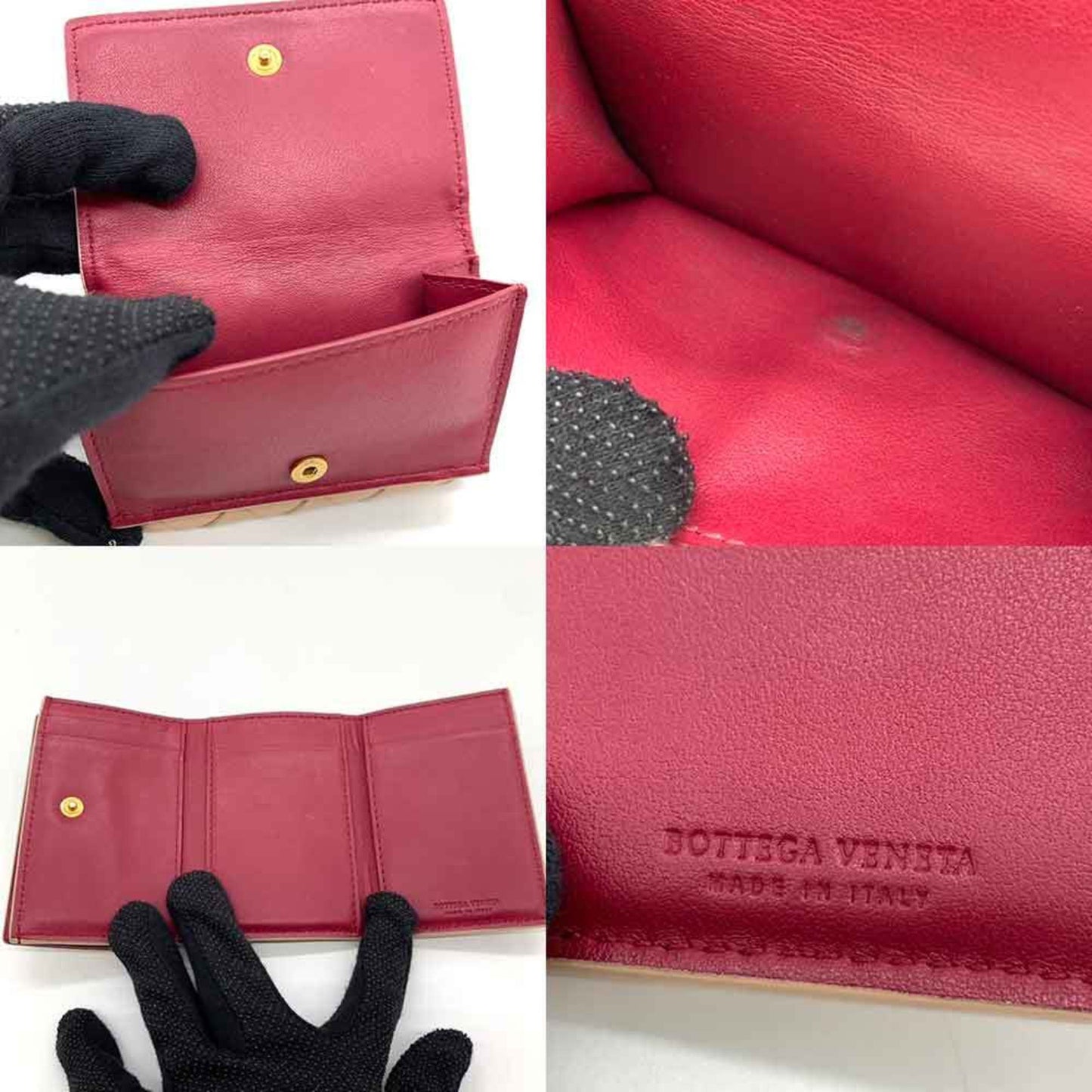 Bottega Veneta Tri-fold Wallet Intrecciato Beige Leather Compact Women's 635561 BOTTEGA VENETA