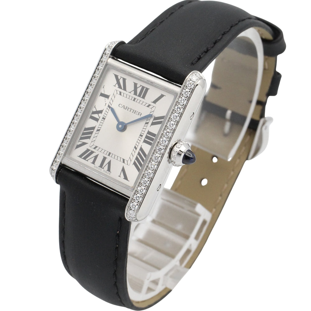 Cartier Tank Must SM Watch, Stainless Steel, Leather Strap, Diamond, Ladies, Silver Tone, W4TA0016 — Very Good