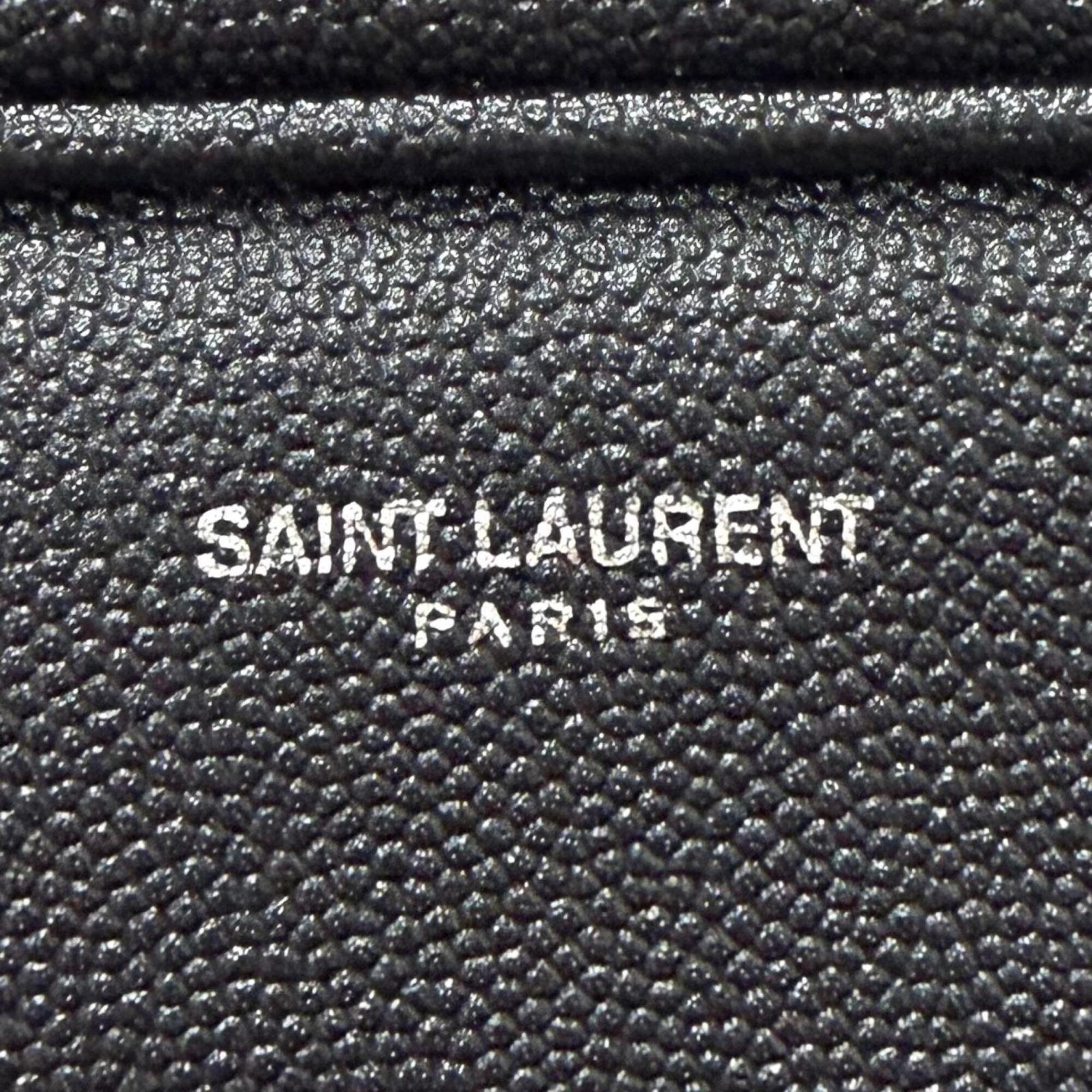 Yves Saint Laurent SAINT LAURENT PARIS 609347 Grain Calf Leather Travel Pouch Clutch Bag with Logo, Black, Made in Italy, Men's, Dust — Like New