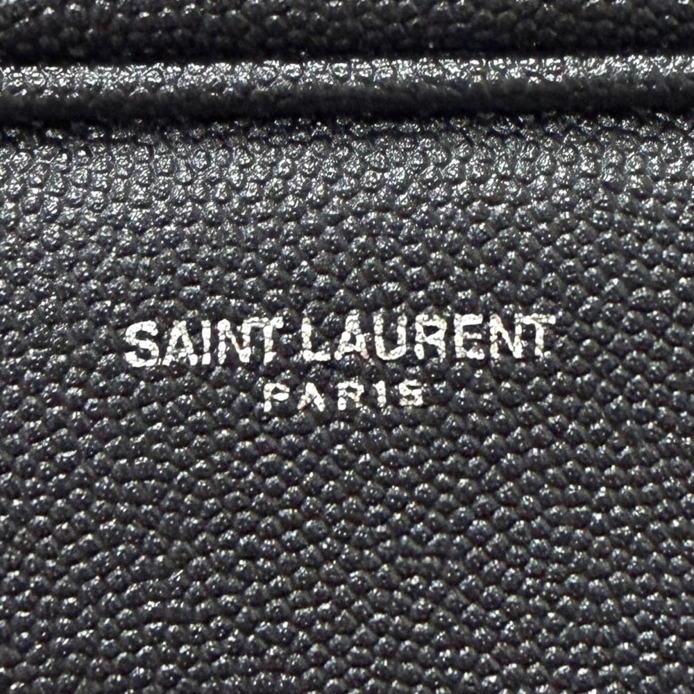 Yves Saint Laurent SAINT LAURENT PARIS 609347 Grain Calf Leather Travel Pouch Clutch Bag with Logo, Black, Made in Italy, Men's, Dust — Like New