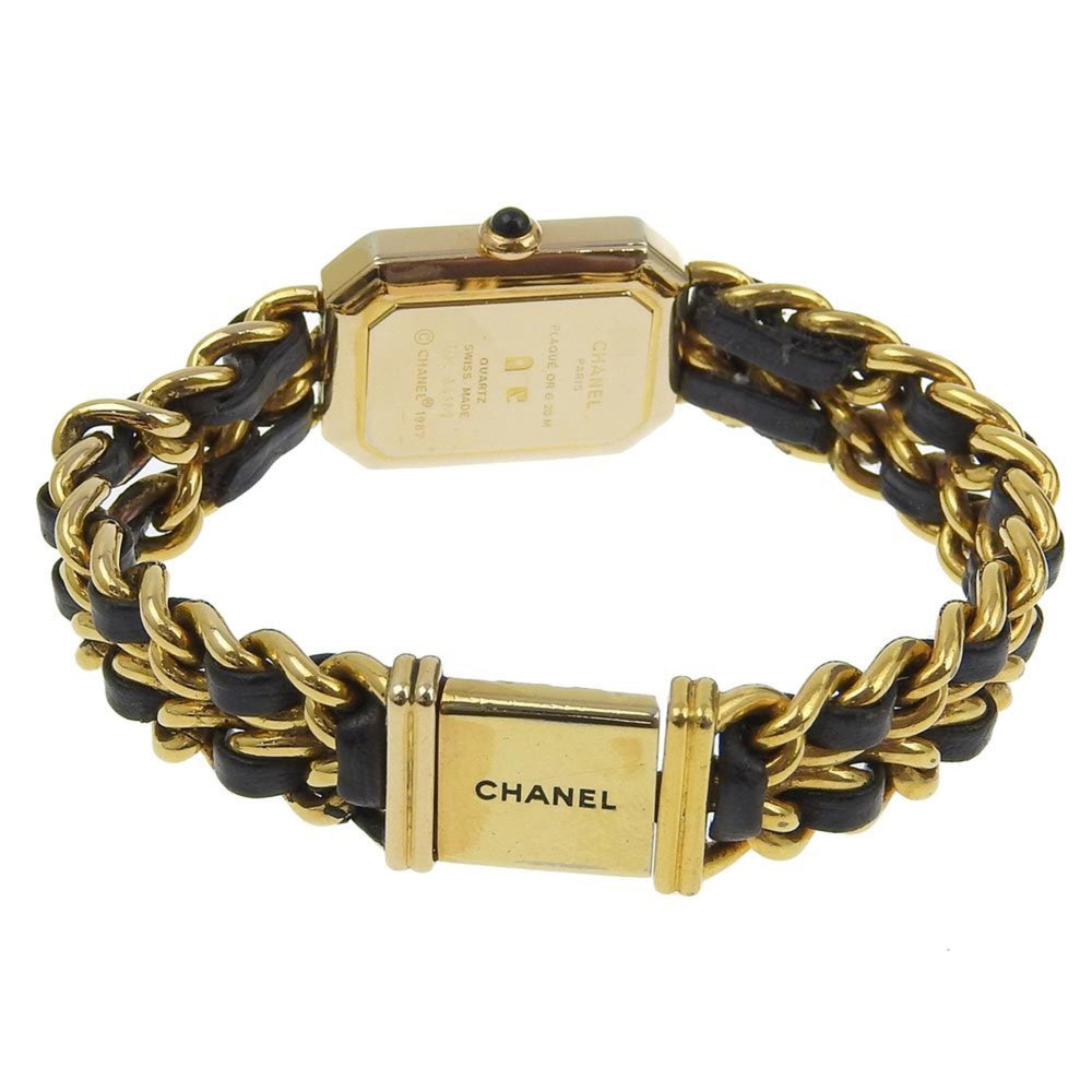 Chanel CHANEL Premiere L Watch Gold Plated x Leather Quartz Analog Display Black Dial Ladies — Good