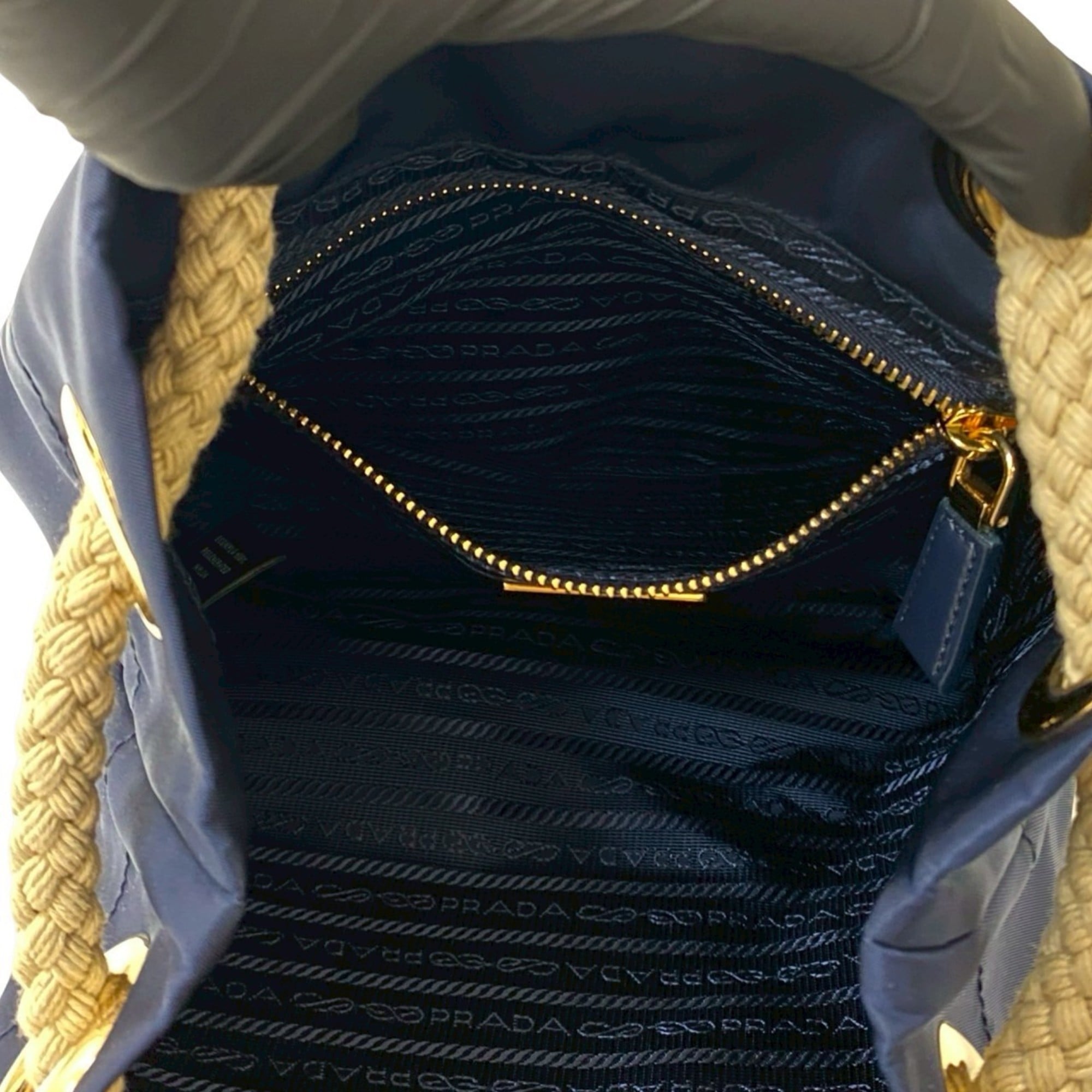 PRADA Prada Triangle Logo Plate with Metal Hardware Nylon and Leather Shoulder Bag/Handbag/Tote Bag Navy 34484 — Like New