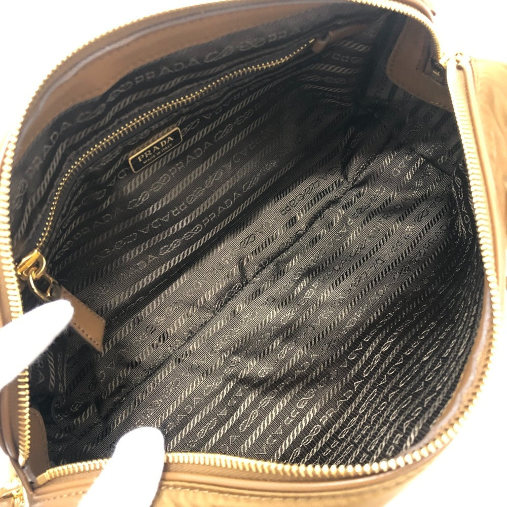 PRADA 1BB127 Padlock Top Handle Medium Shoulder Bag Nylon Leather Women's Brown Like New — Like New