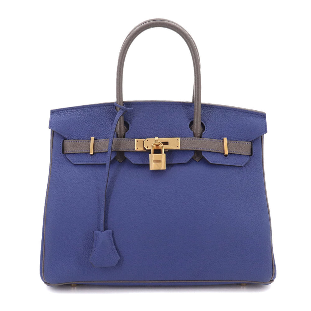 Hermes Birkin 30, Togo leather, Personal SPO, Blue Electric/Etoupe, Handbag, Matte Gold Hardware, D Stamp — Like New