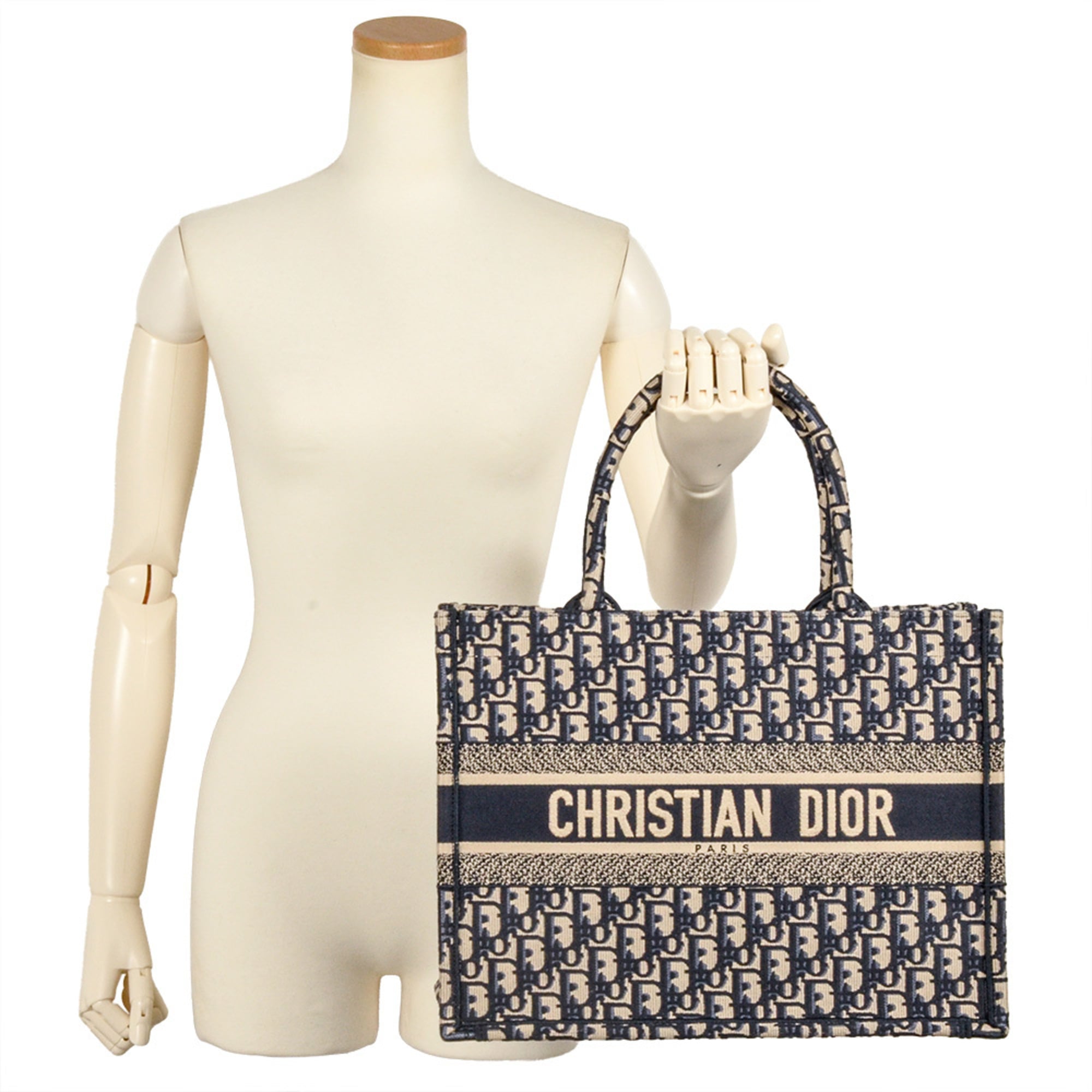 Christian Dior Oblique Jacquard Book Tote Bag, Canvas, 50-MA, Navy, Medium — Like New