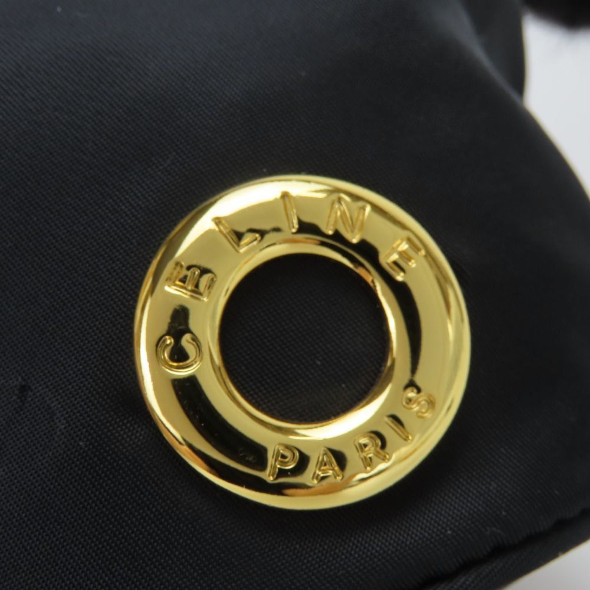 Celine Pouch Bag, Fur and Nylon, Black Circle, Women's, CELINE