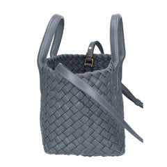 BOTTEGA VENETA 709464 Intrecciato Mini Cabas 2-Way Handbag, Gray with Gold Hardware, Women's — Like New