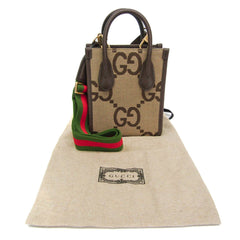 Gucci Jumbo GG Mini 699406 Women's Canvas,Leather Handbag,Shoulder Bag Beige,Dark Brown — Like New