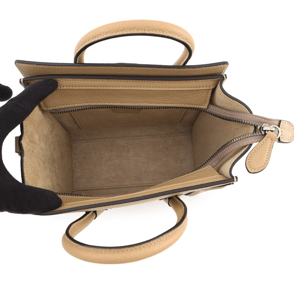 Celine handbag, Luggage Nano Shopper, leather, 189243, CELINE 2-way, beige — Like New