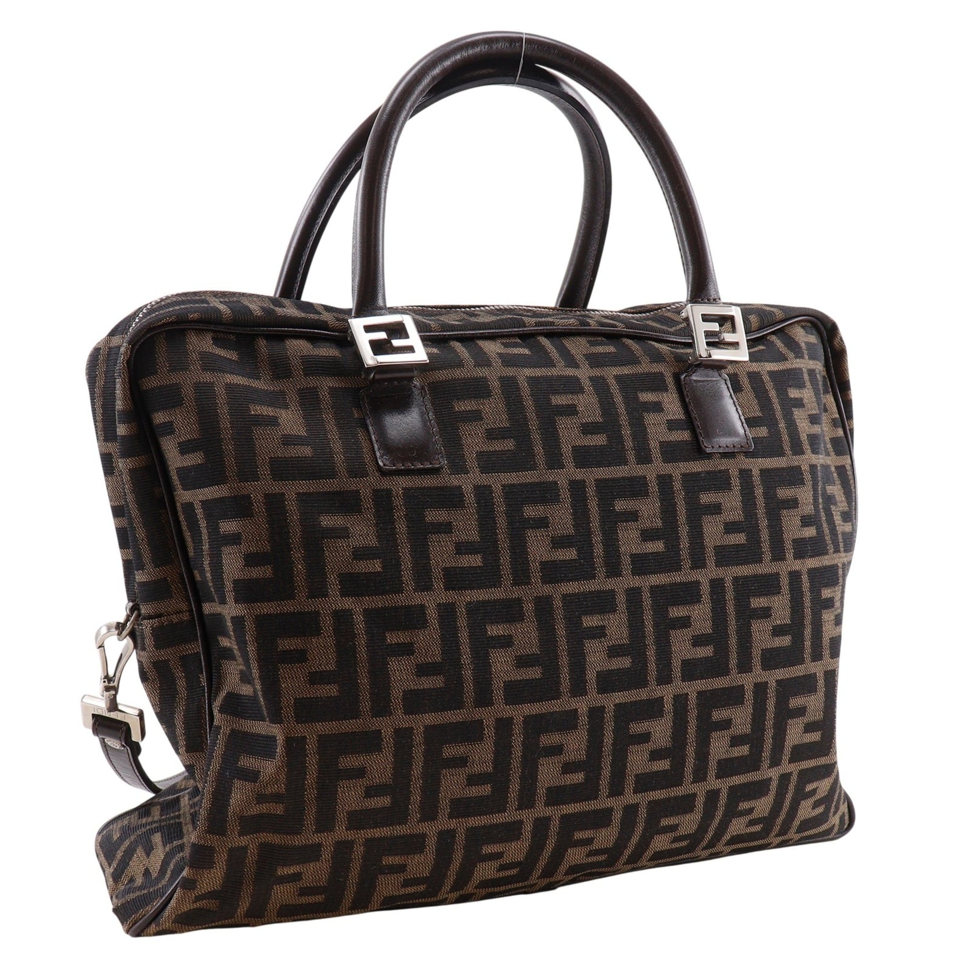 Fendi Zucca Business Bag, 2-Way Shoulder Nylon Canvas, Brown, 2-Way, A4 Size, Unisex — Like New