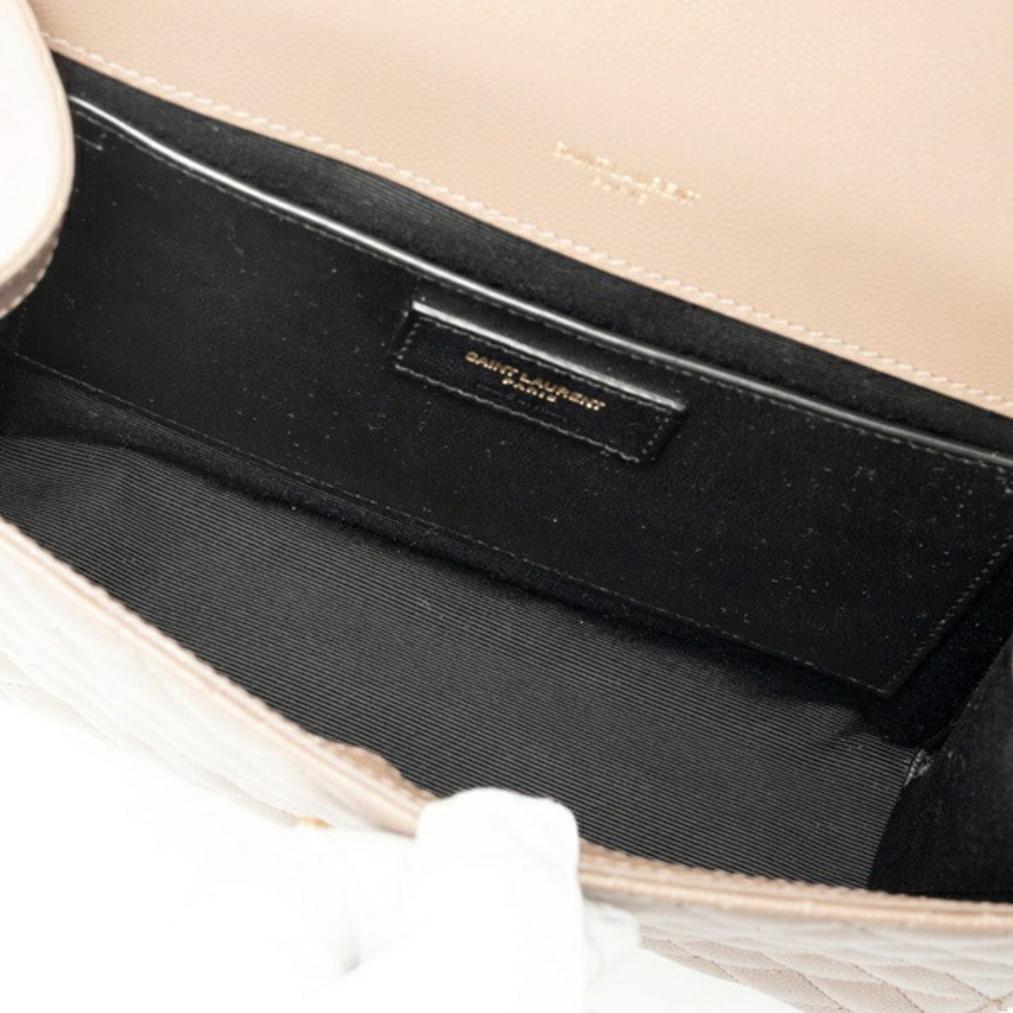 Saint Laurent SAINT LAURENT Envelope Medium Chain Shoulder Bag 600185 Grain de Poudre Quilted Leather Greige S-158096