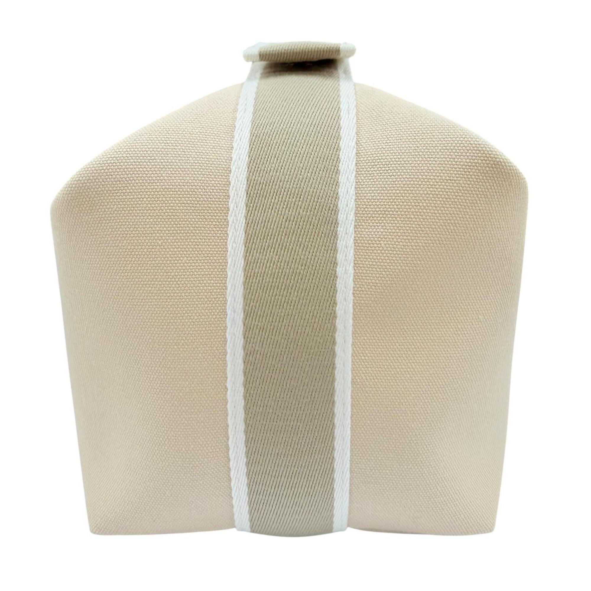 HERMES Bride à Black GM 100% Cotton Natural Silver Hardware Sellier Button Canvas Handbag Made in France Women's — Like New