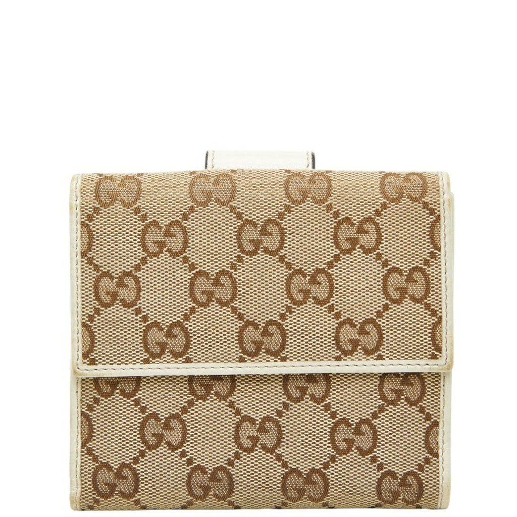 Gucci GG Canvas Bifold Wallet 212090 Beige Ivory Leather Women's GUCCI