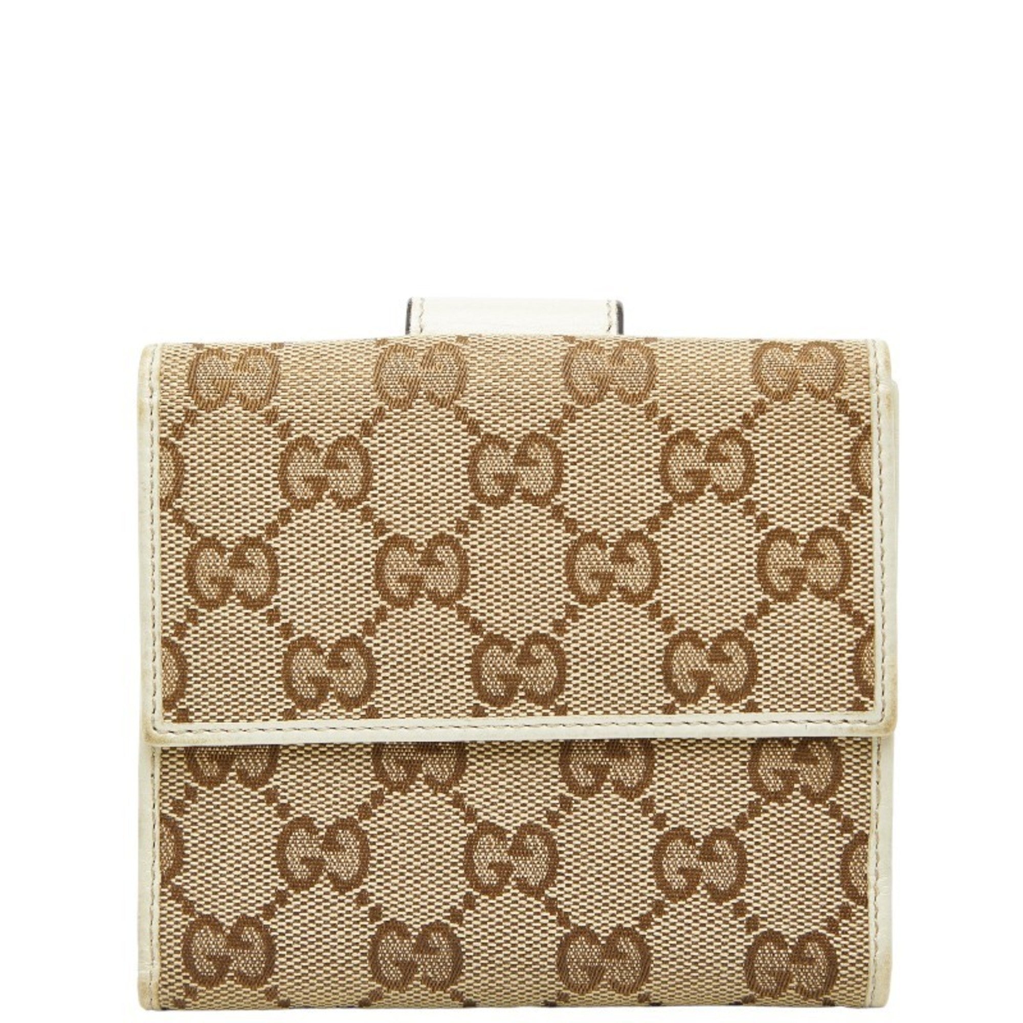 Gucci GG Canvas Bifold Wallet 212090 Beige Ivory Leather Women's GUCCI