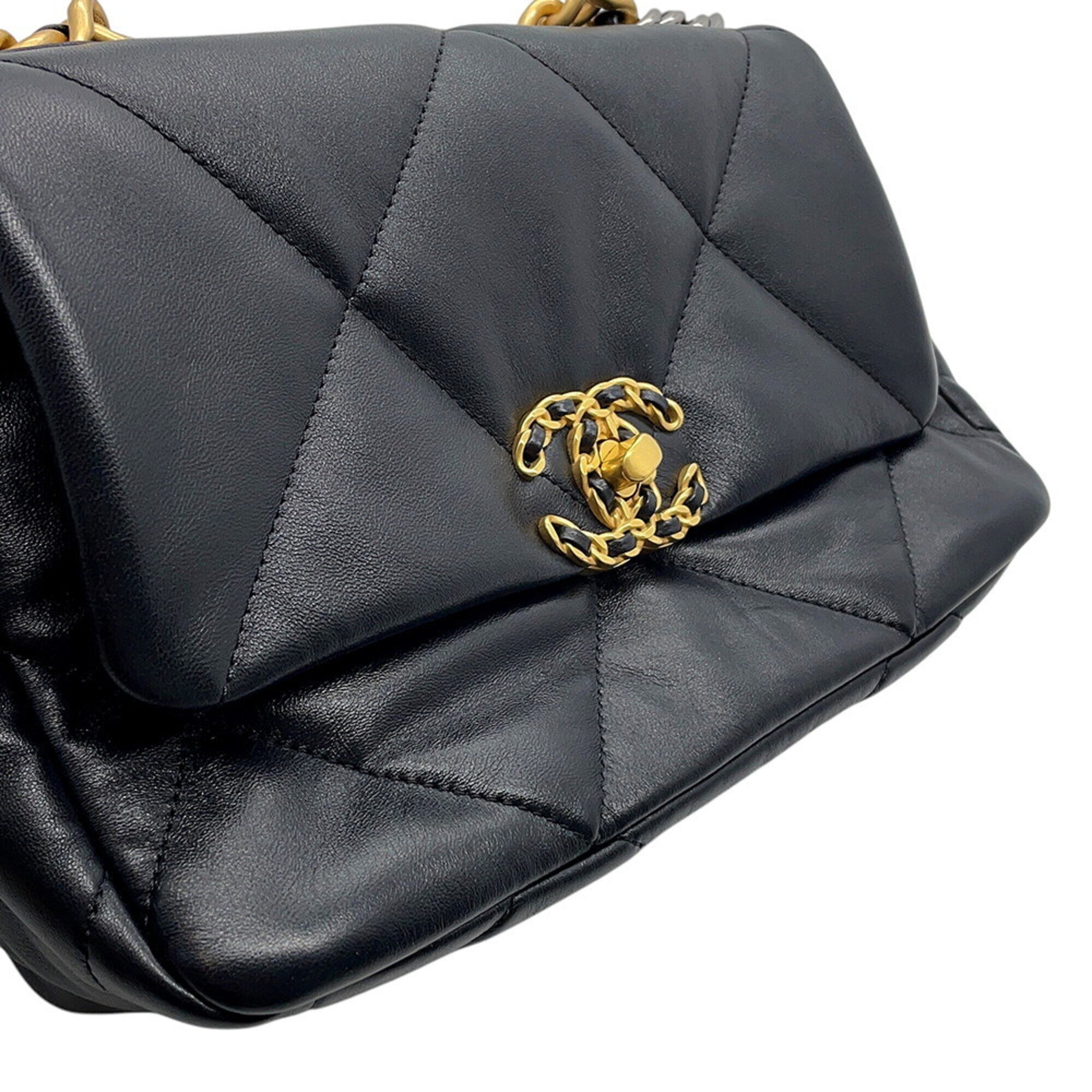 Chanel Chain Shoulder Bag CHANEL19 Matelassé Coco Mark Shiny Lambskin AS1160 CHANEL Black 19 Handbag Women's — Like New