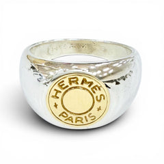 HERMES Vintage 925/750 Combination Sellier Ring, Silver and Gold, Weight 9.82g, Women's Ring — Like New