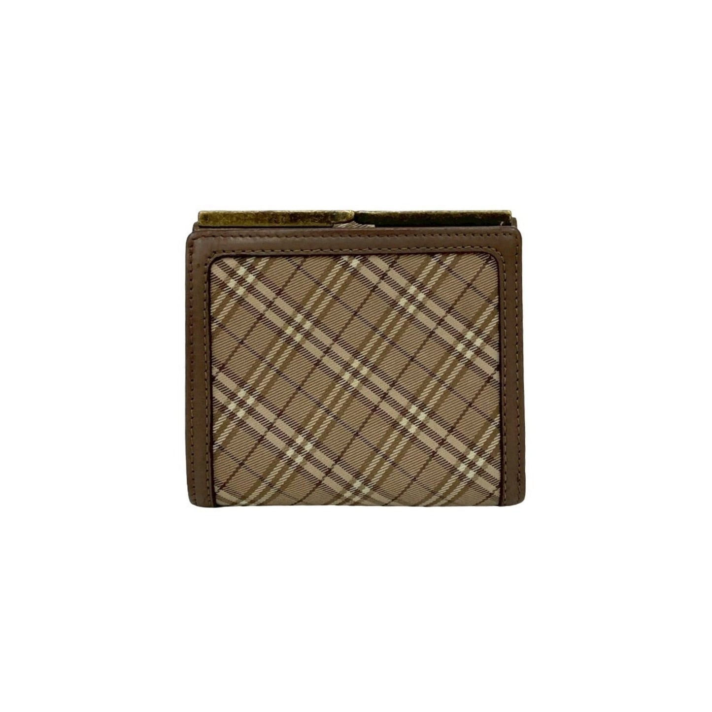 BURBERRY Blue Label Nova Check Shadow Horse Logo Clasp Closure Canvas and Leather Tri-Fold Wallet in Greige (39335)