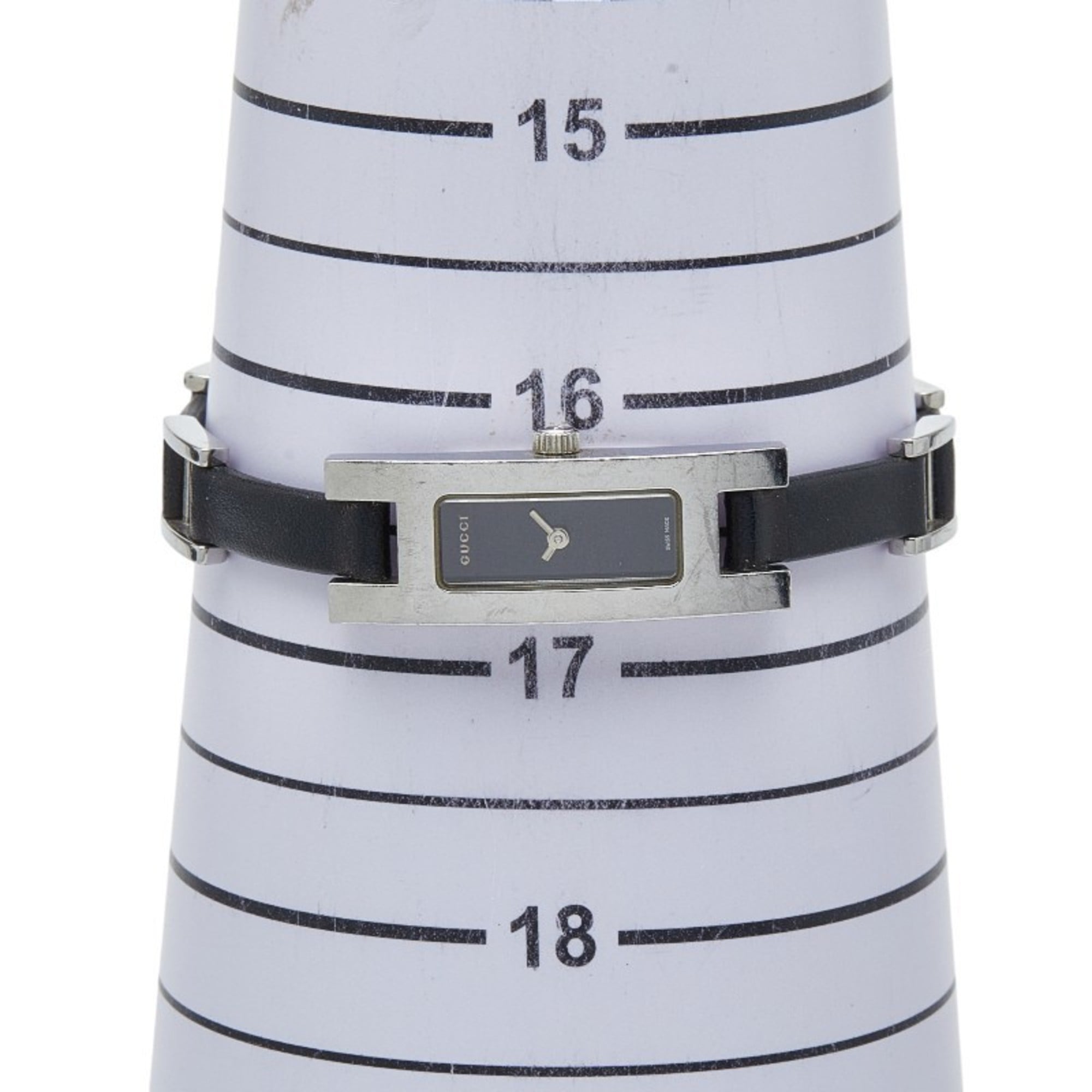 Gucci 3900L Quartz Watch, Black Dial, Stainless Steel, Leather, Women's — Good