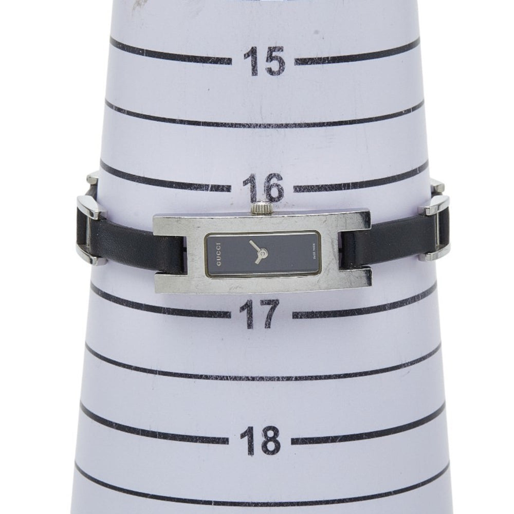 Gucci 3900L Quartz Watch, Black Dial, Stainless Steel, Leather, Women's — Good