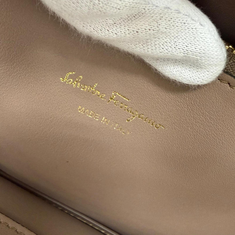 Salvatore Ferragamo Studio Gancini Soft Leather 2-Way Shoulder Bag/Handbag, Brown, Made in Italy, Women's, with Dust Bag — New - Store Return