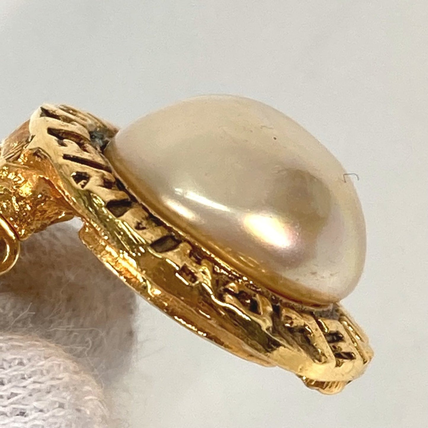 CHANEL Vintage Round Logo Faux Pearl Earrings, Metal, Women's, Gold