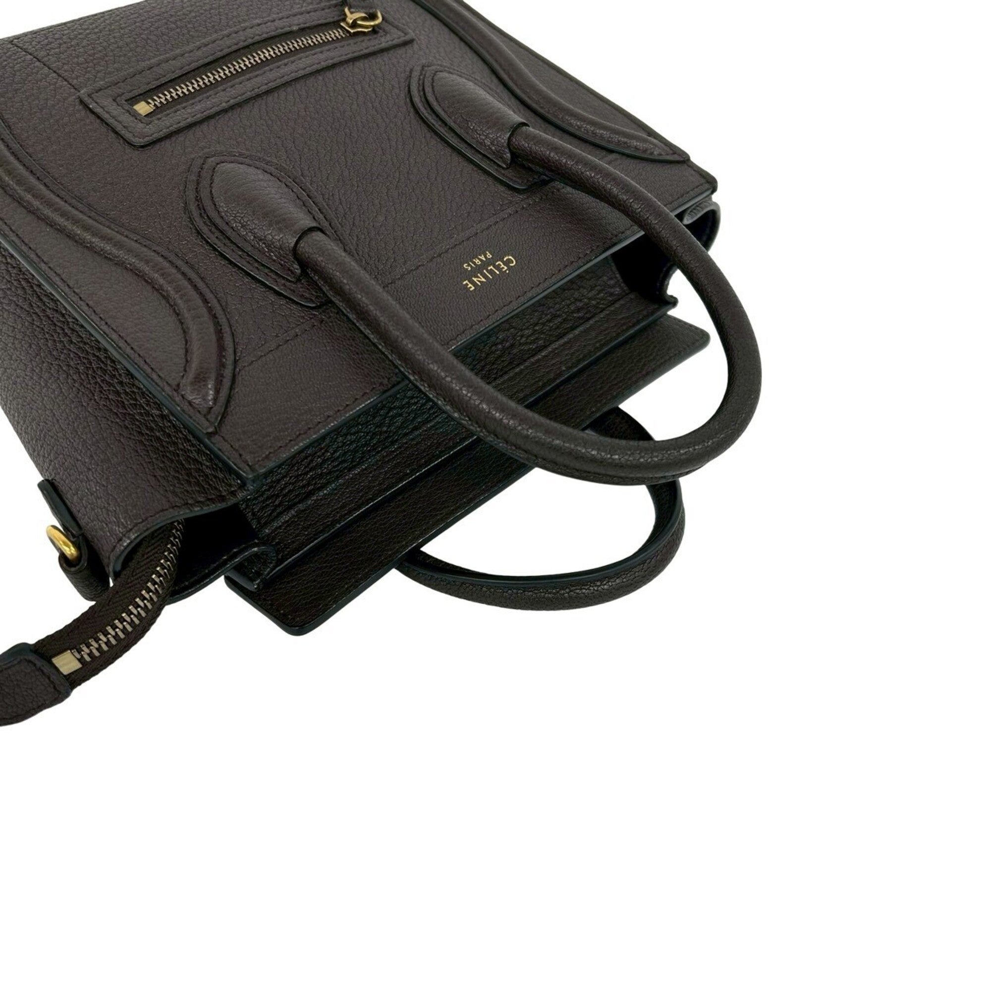 CELINE Luggage Nano Shopper Leather 2-way Handbag Shoulder Bag Mini Tote Brown 42681 — Like New