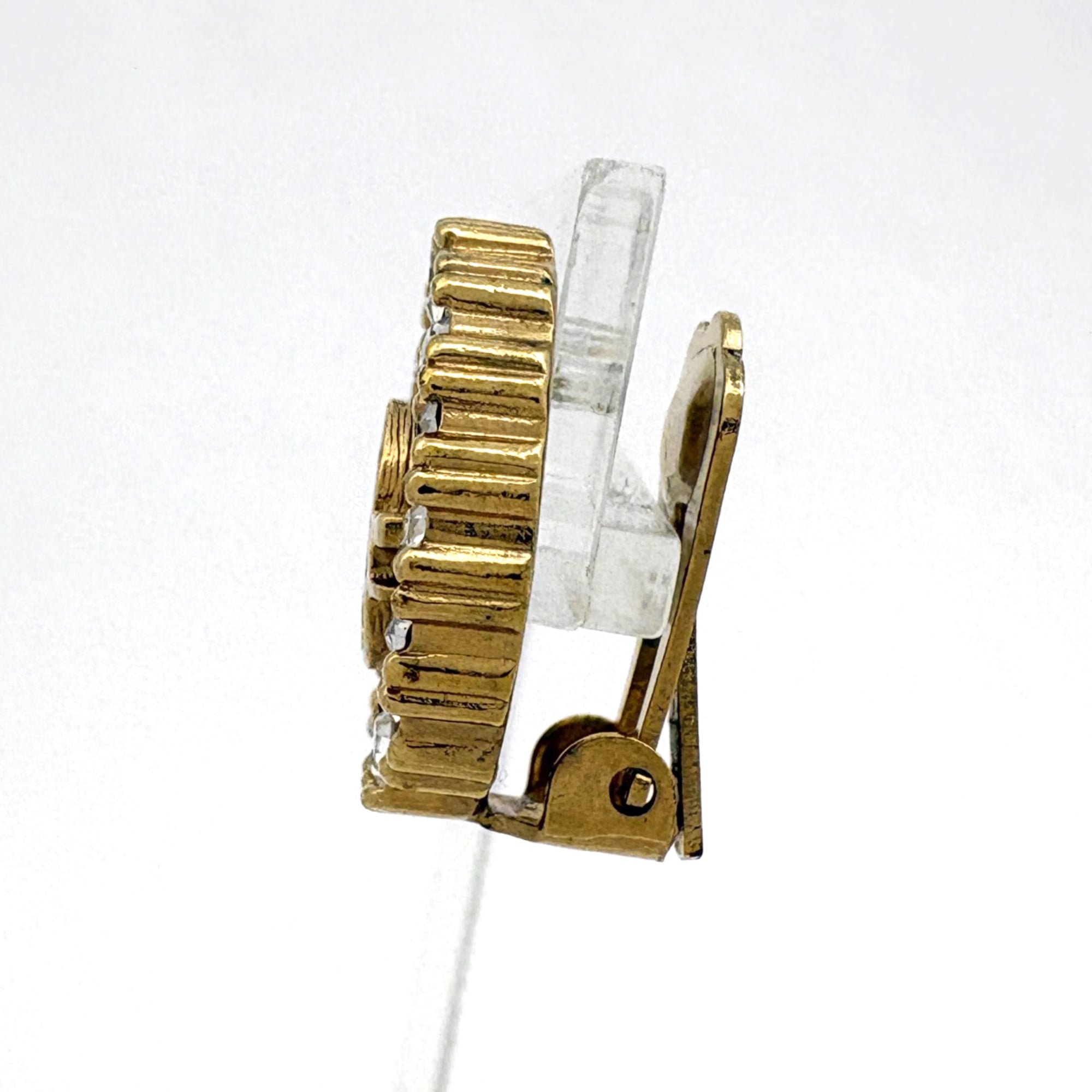 Christian Dior Logo Rhinestone Oval Earrings, GP Gold, Women's