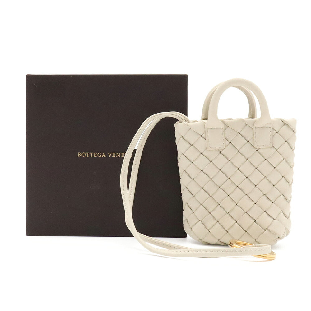 BOTTEGA VENETA Intrecciato Accessory Bag Charm Keychain Mini Pouch Leather Off-White — Like New