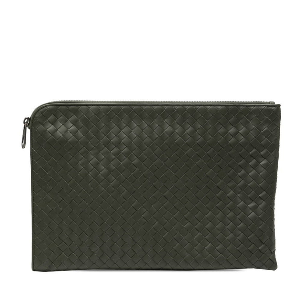 Bottega Veneta Intrecciato Clutch Bag/Second Bag Khaki Leather Men's BOTTEGAVENETA
