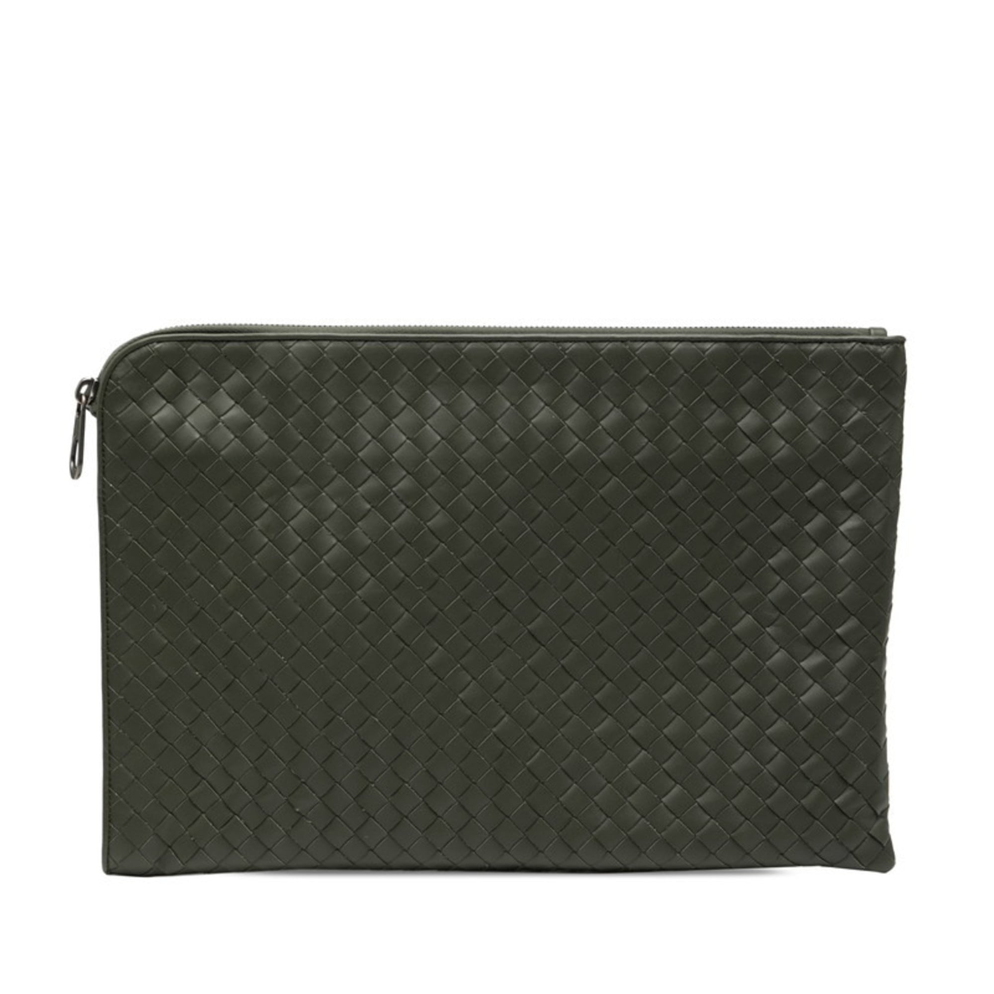 Bottega Veneta Intrecciato Clutch Bag/Second Bag Khaki Leather Men's BOTTEGAVENETA