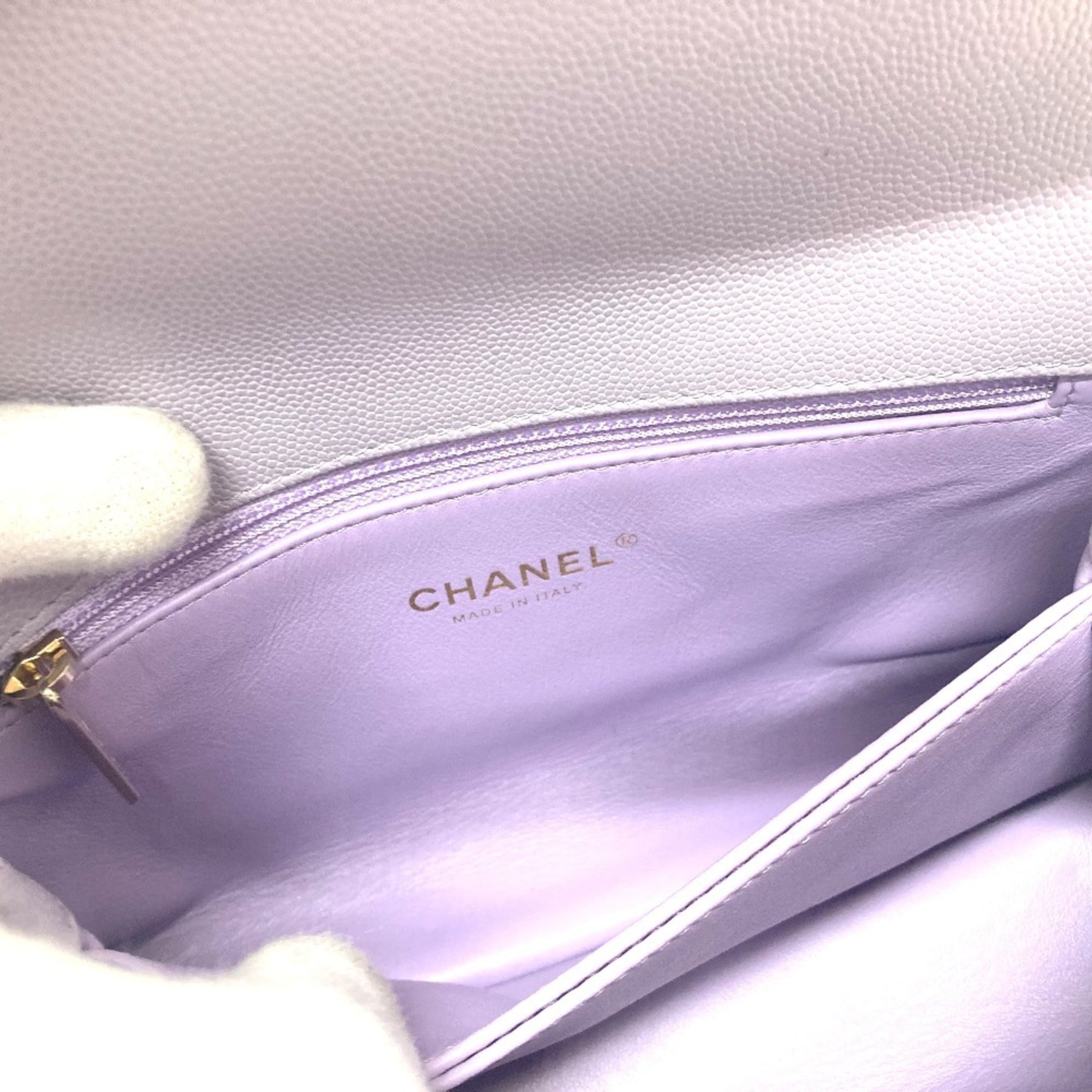 CHANEL A92990 Matelasse Coco Handle Bag Shoulder Handbag Caviar Skin Women's Lavender Purple — New - Store Return