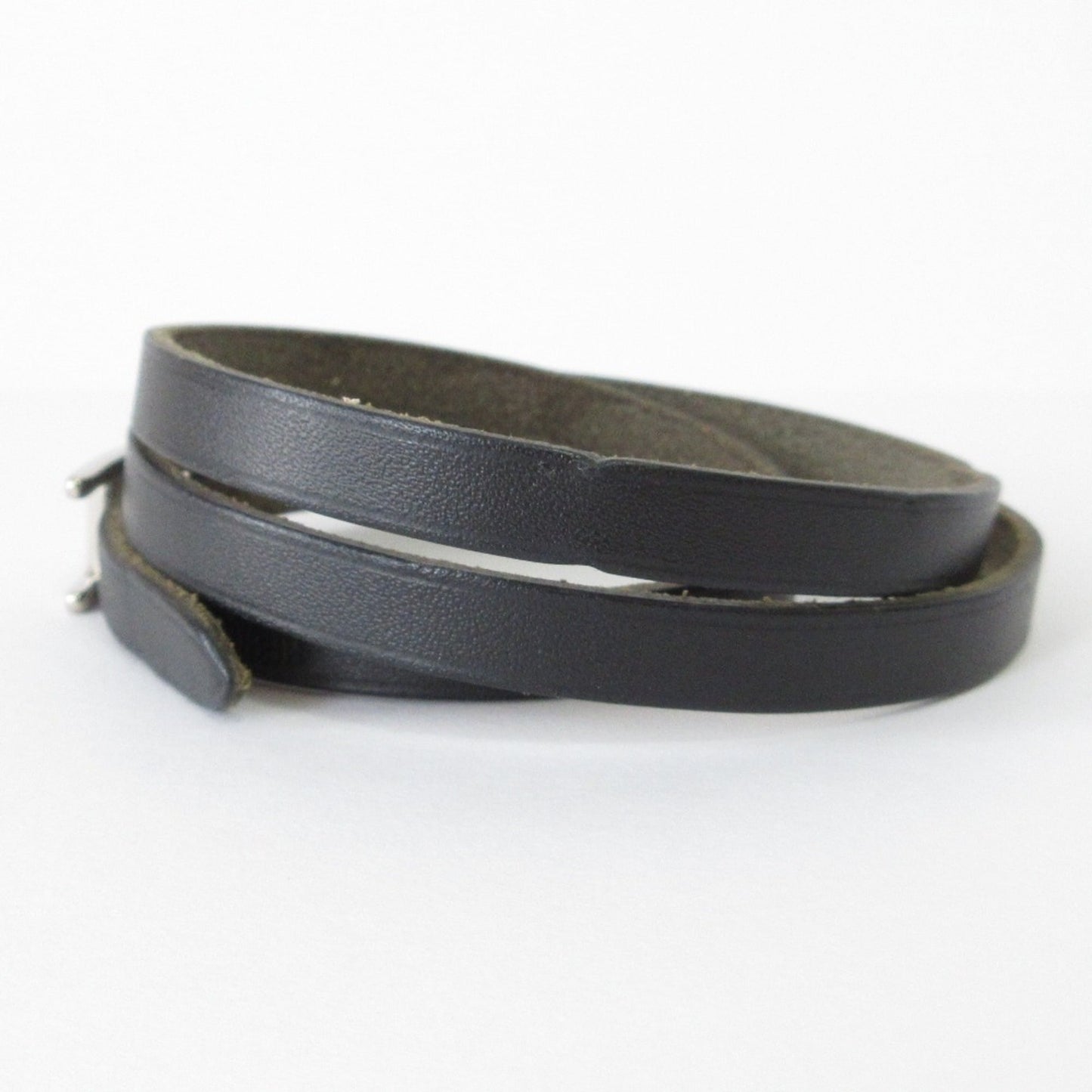 HERMES Api 3 Double Tour 2-Strand Bracelet in Black Box Calf Leather with Silver Hardware for Women